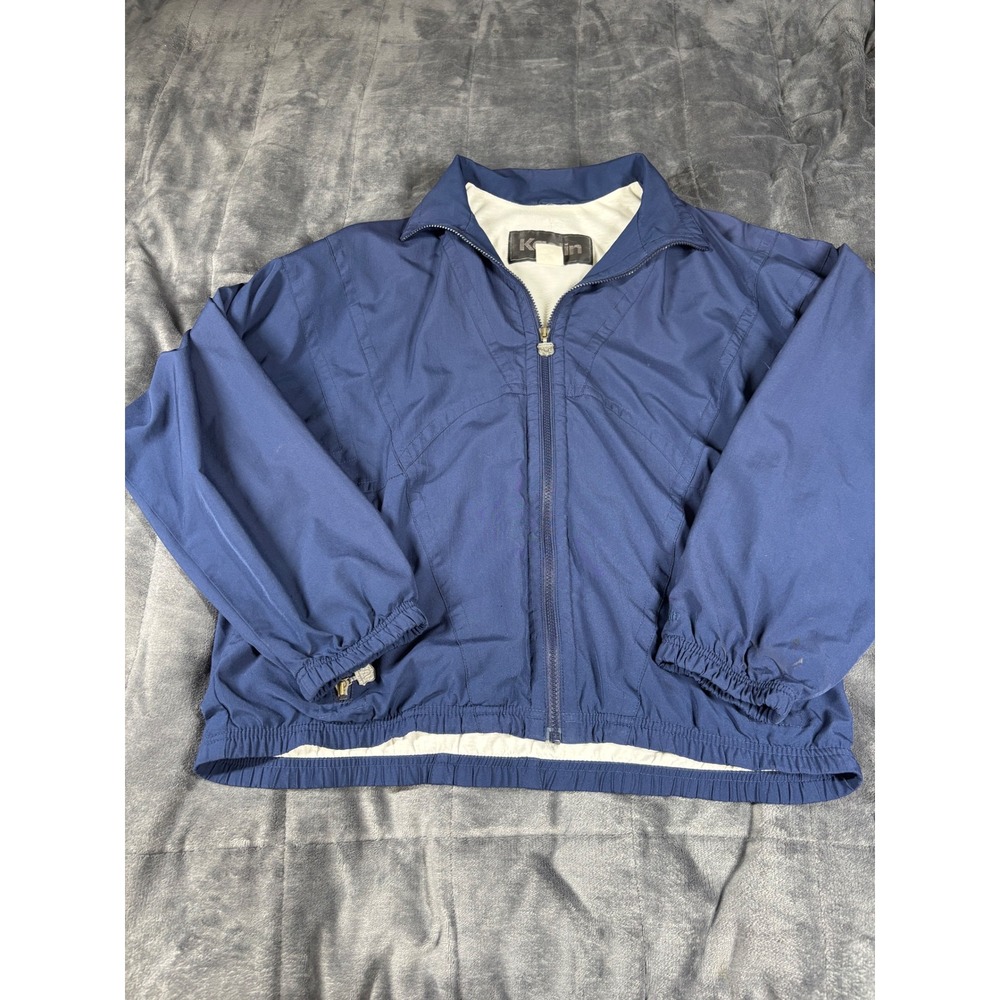 Kaelin Mens Vintage Navy Blue Full‎ Zip Windbreaker Jacket Mock Neck Lined Large